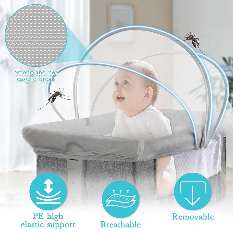 jiangcha Bassinet Cover for Cats - Bassinet Net Cover for Baby Prevents Entry of Insects/Pets, Breathable Crib Net with Two-Way Zippers, Mosquito Net for Bedside Sleeper/Travel Crib (White-Small) - Image 3